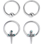 16G 3/8 Dagger Design Green BCR Captive Ring Set of 4