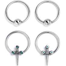 16G 3/8 Dagger Design Green BCR Captive Ring Set of 4