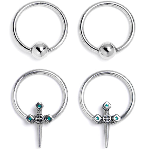 16G 3/8 Dagger Design Green BCR Captive Ring Set of 4