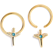 16G 3/8 Blue Gem Gold Tone Style Knife BCR Captive Ring Set of 4