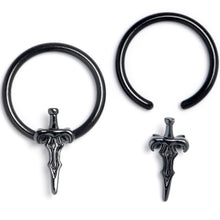 16G 3/8 Black Medieval Sword BCR Captive Ring Set of 4