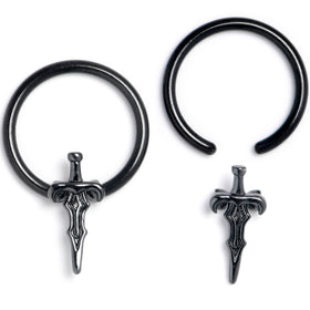 16G 3/8 Black Medieval Sword BCR Captive Ring Set of 4