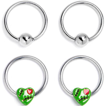 16G 3/8 Frankenheart Green BCR Captive Ring Set of 4