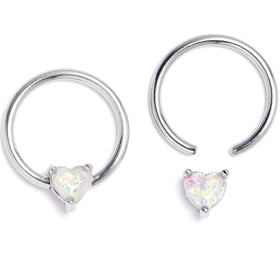 16G 3/8 Faux Opal Heart BCR Captive Ring Set of 4