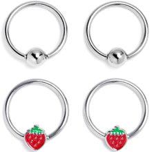 16G 3/8 Strawberry Red BCR Captive Ring Set of 4