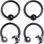 16G 3/8 Clear Gem Black Moon Sun BCR Captive Horseshoe Set of 4