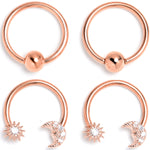16G 3/8 Clear Gem Rose Gold Tone Moon Sun Captive Horseshoe Set of 4