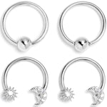 16G 3/8 Clear Gem Moon Sun BCR Captive Ring Horseshoe Set of 4
