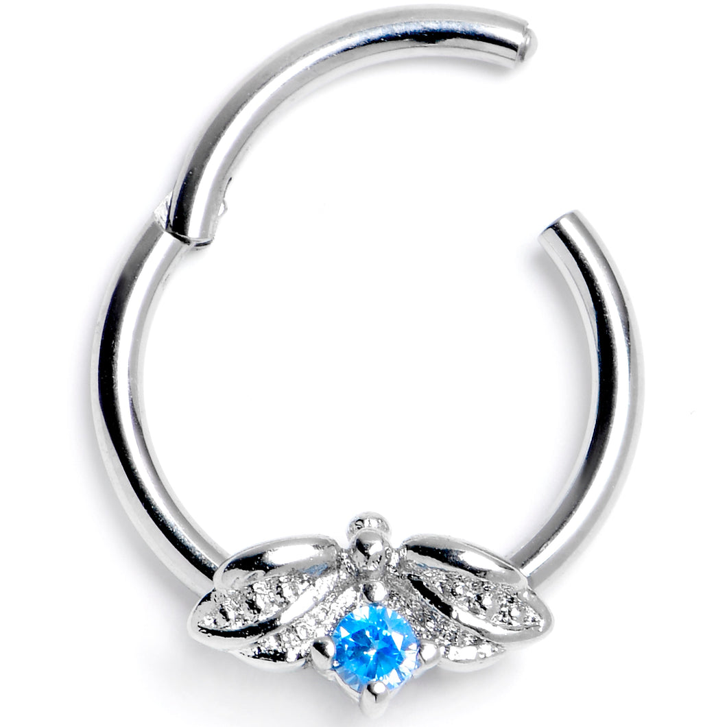 16G 3/8 Blue Gem Beauty Bug Insect Hinged Segment Ring