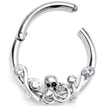 16G 3/8 Clear Gem Scrolling Elegance Hinged Segment Ring