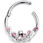 16G 3/8 Pink Gem Scrolling Elegance Hinged Segment Ring