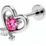 16G 5/16 Pink CZ Gem Internally Threaded Wrapped Heart Labret