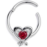 16G 3/8 Red CZ Gem Wrapped In Heart Hinged Segment Ring