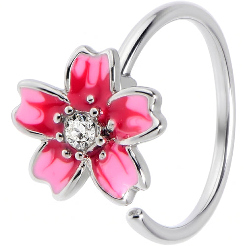 20G 5/16 Clear Gem Perfect Pink Flower Nose Hoop
