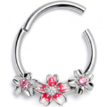 16G 3/8 Pink Clear Gem Perfect Flowers Hinged Segment Ring
