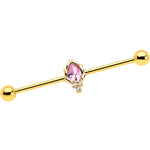 14G Pink CZ Gem Gold Tone Style Fire Industrial Barbell 38mm