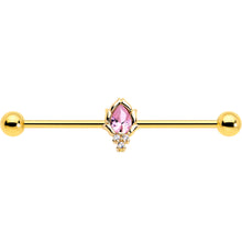 14G Pink CZ Gem Gold Tone Style Fire Industrial Barbell 38mm