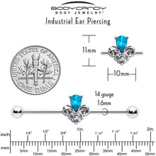14G Blue Gem Style Simplicity Industrial Barbell 38mm