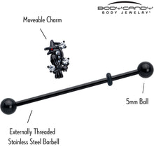 14G Clear CZ Gem Black Raven Witch Industrial Barbell 38mm