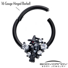 16G 3/8 Clear CZ Gem Black Raven Witch Hinged Segment Ring
