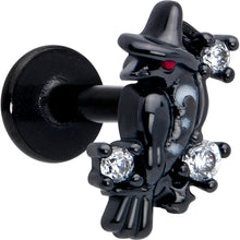 16G 1/4 Clear CZ Gem Black Raven Witch Labret Monroe Tragus