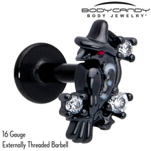 16G 1/4 Clear CZ Gem Black Raven Witch Labret Monroe Tragus