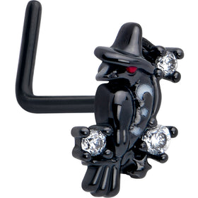 20G 7mm Clear CZ Gem Black Raven Witch L Shape Nose Ring