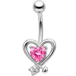 Pink CZ Gem Wrapped In Heart Belly Ring