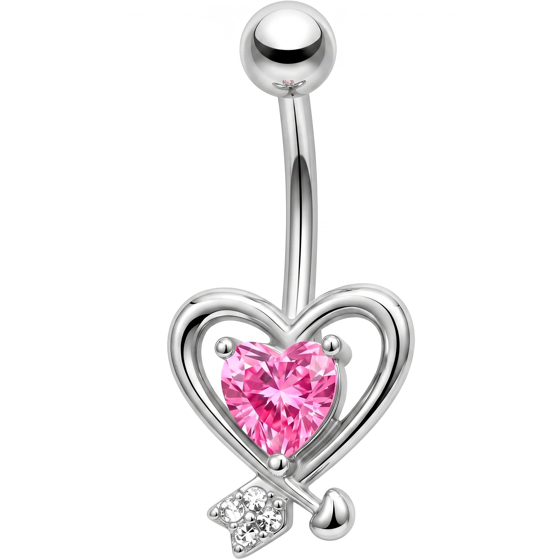 Pink CZ Gem Wrapped In Heart Belly Ring
