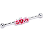 14G Clear Gem Perfect Pink Flower Trio Industrial Barbell 38mm