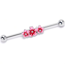 14G Clear Gem Perfect Pink Flower Trio Industrial Barbell 38mm