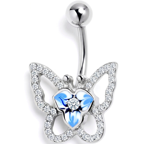 Clear Gem Fabulous Butterfly Blue Belly Ring