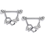 14G 9/16 Clear Gem Hexagon Butterfly Dangle Nipple Ring Set