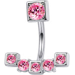 Pink Gem Blocky Arch Double Mount Belly Ring