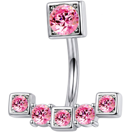 Pink Gem Blocky Arch Double Mount Belly Ring