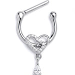 16G 5/16 Clear CZ Gem Asymmetrical Heart Dangle Cartilage Clicker