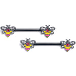 14G 9/16 Clear CZ Gem Black Bright Bee Beauty Nipple Ring Set