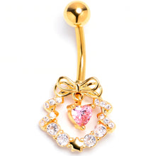 Clear Pink CZ Gem Gold Tone Heart Wreath of Love Belly Ring