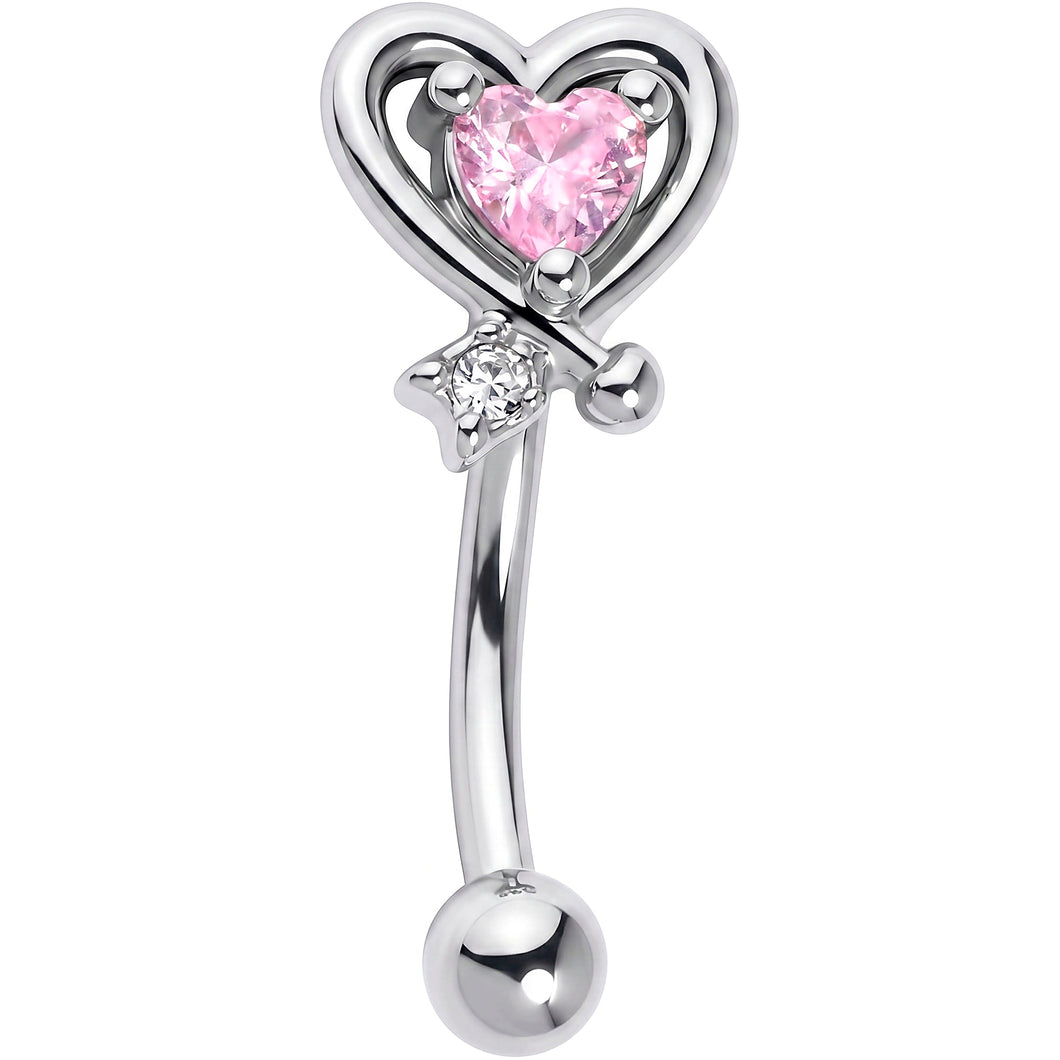 16G 5/16 Pink CZ Gem Wrapped in Heart Curved Eyebrow Ring
