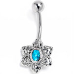 Clear Blue Gem Blooming Beauty Flower Belly Ring