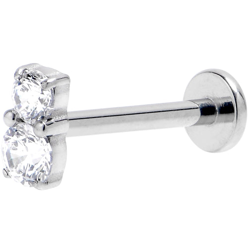 16G 3/8 Clear Gem G23 Titanium Threadless Push In Labret Tragus