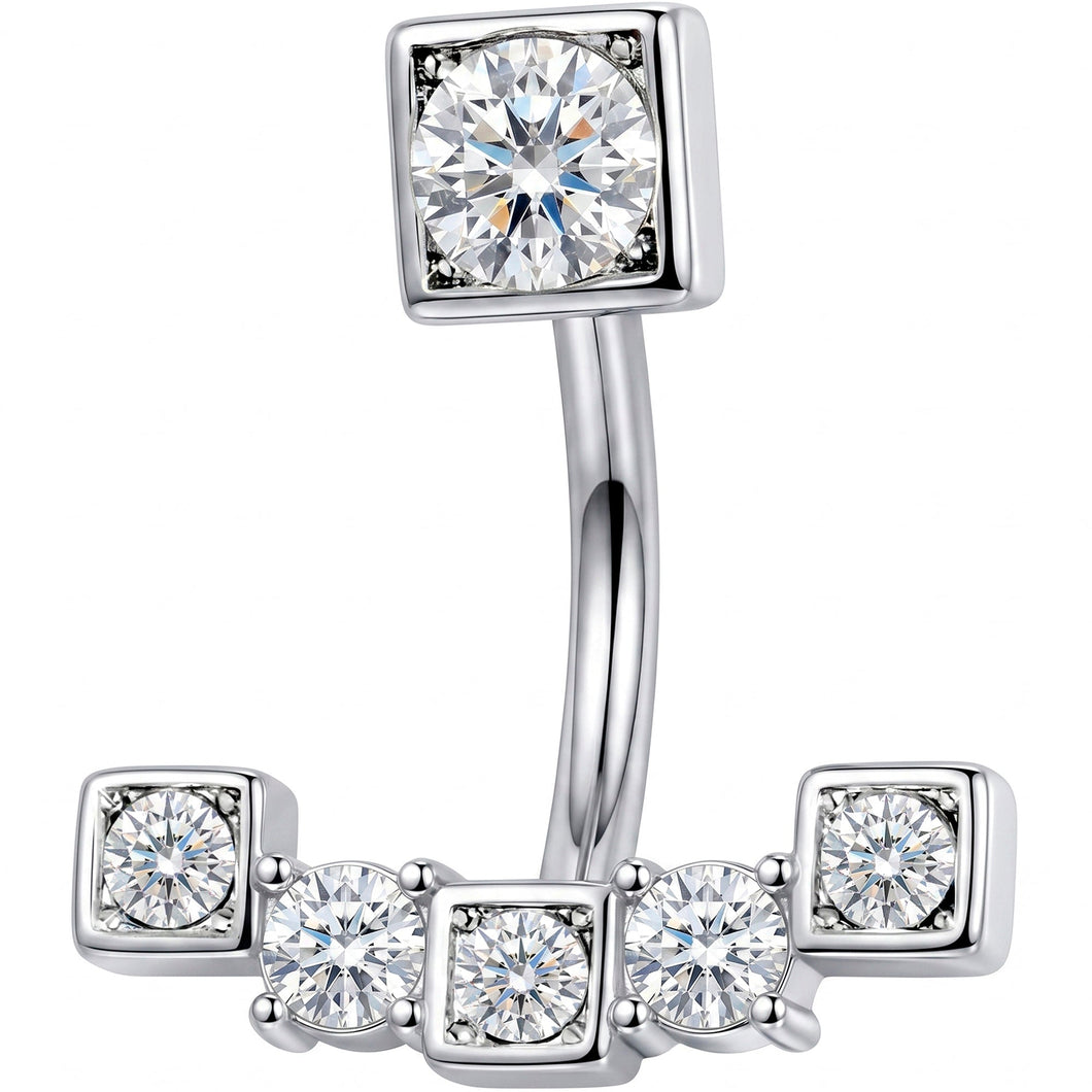 Clear CZ Gem Blocky Arch Double Mount Belly Ring