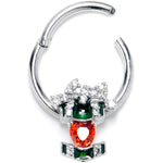 16G 3/8 Green Red Gem Holiday Abstract Heart Hinged Segment Ring