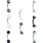 16G 5/16 Clear Gem Mix Black White Curved Eyebrow Ring Set of 8