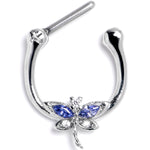 16G  5/16 Blue Clear CZ Gem Dragonfly Style Cartilage Clicker