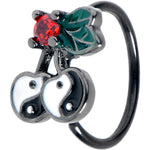 20G 5/16 Red CZ Gem Black Yin Yang Cherry Nose Hoop