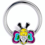 16G 3/8 Clear CZ Gem Butterfly Love Bug Heart BCR Captive Ring