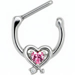16G 5/16 Pink CZ Gem Wrapped in Heart Cartilage Clicker