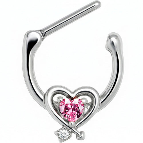16G 5/16 Pink CZ Gem Wrapped in Heart Cartilage Clicker