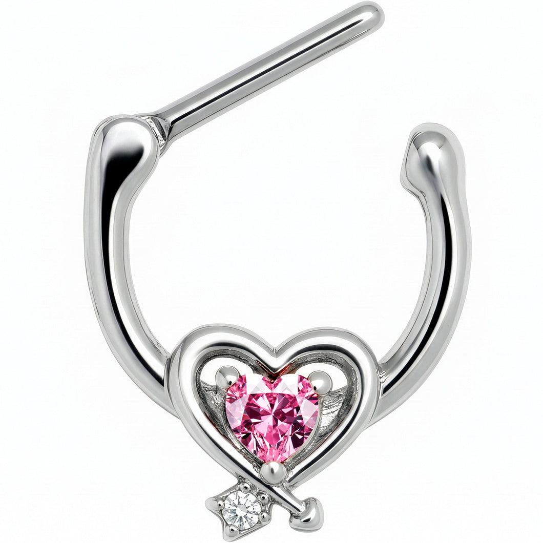 16G 5/16 Pink CZ Gem Wrapped in Heart Cartilage Clicker